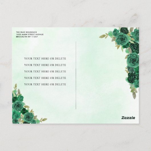 Green Princess Floral Quinceñera Save the Date Postkarte (Rückseite)