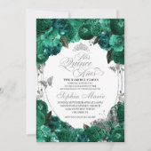 Green Princess Tiara Butterfly Quinceanera Einladung (Vorderseite)