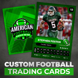 Green Pro American Football Player Trading Card Telefonnummerkarte
