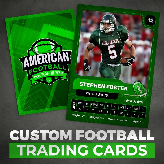 Green Pro American Football Player Trading Card Telefonnummerkarte