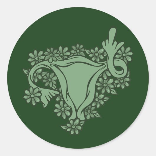 Green Pro Choice Protest Middle Finger Uterus Runder Aufkleber (Vorderseite)