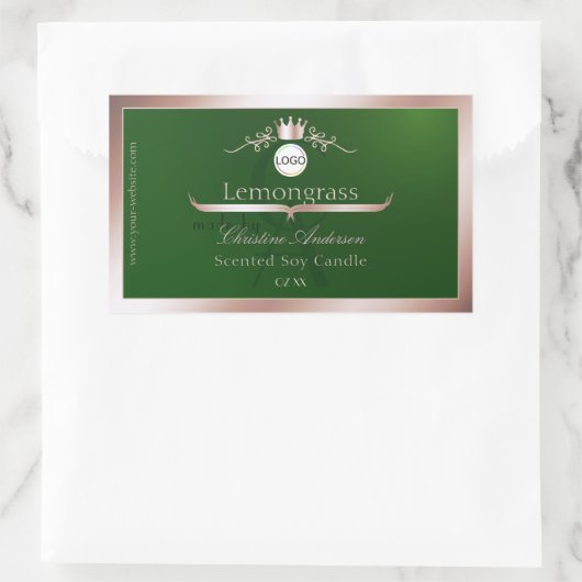 Green Product Label Rose Gold Frame Logo Monogram Rechteckiger Aufkleber (Tasche)