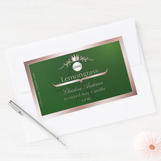 Green Product Label Rose Gold Frame Logo Monogram Rechteckiger Aufkleber (Umschlag)