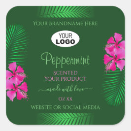 Green Product Labels Pink Blume Palm Blätter Logo Quadratischer Aufkleber