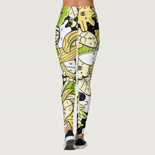 Green Psychedelic Kawaii Forest Leaf Funny Cool Leggings (Rückseite)