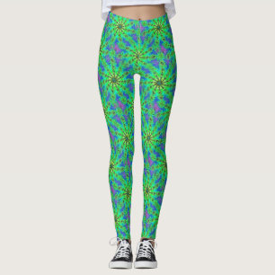 Green Psychedelic Sternexplosion Fraktal Muster Leggings