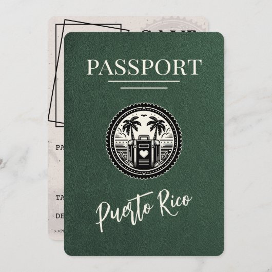 Green Puerto Rico Passport Save The Date (Vorne/Hinten)