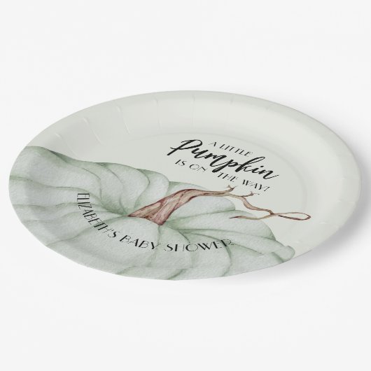 Green Pumpkin Fall Baby Dusche Pappteller (Schrägansicht)