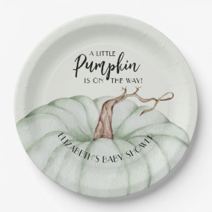 Green Pumpkin Fall Baby Dusche Pappteller