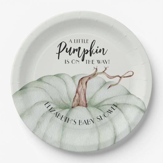 Green Pumpkin Fall Baby Dusche Pappteller (Vorderseite)