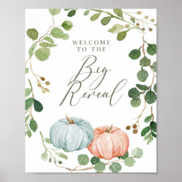 Green Pumpkin Gender Reveal Fall Willkommenszeiche Poster