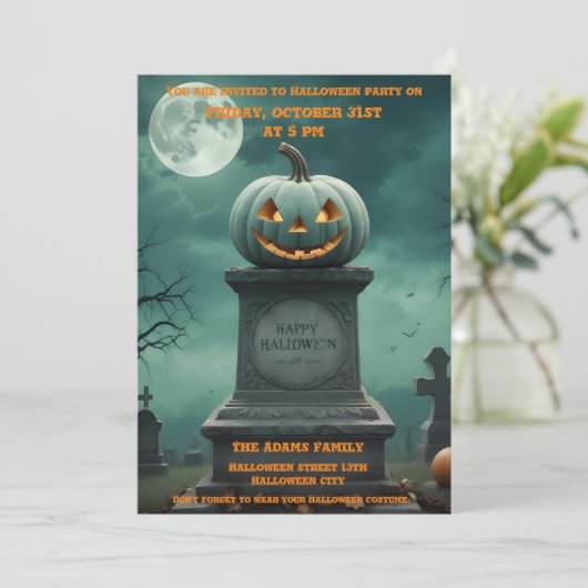 Green Pumpkin Halloween-Party Einladung (Stehend Vorderseite)