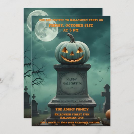 Green Pumpkin Halloween-Party Einladung (Vorne/Hinten)