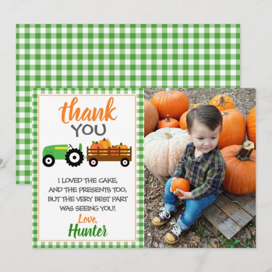 Green Pumpkin Traktor Danke Karte (Vorne/Hinten)