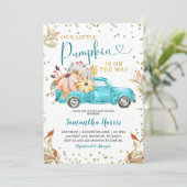 Green Pumpkin Truck Baby Shower Einladung (Stehend Vorderseite)
