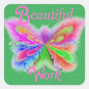 Green Punkt Butterfly Quadratischer Aufkleber