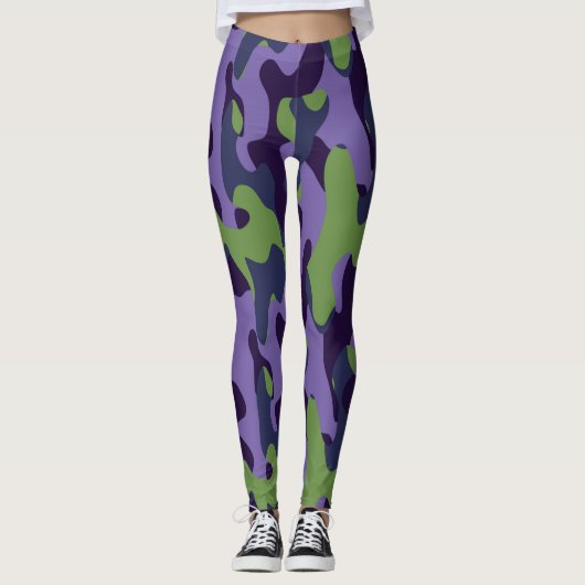 Green Purple and Blue Camo abstract Leggings (Vorderseite)