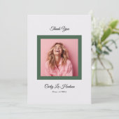 Green Purple Minimal High School Photo Grad Dankeskarte (Stehend Vorderseite)