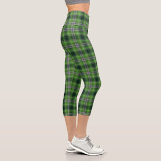 Green Purple Tartan Plaid Gingham Pattern Capri Leggings