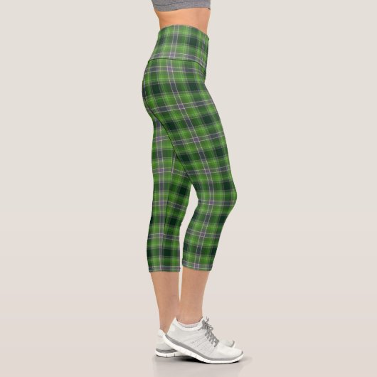 Green Purple Tartan Plaid Gingham Pattern Capri Leggings (Rechts)