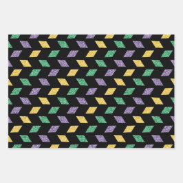 GREEN PURPLE YELLOW MARDI GRAS THEMES GESCHENKPAPIER SET