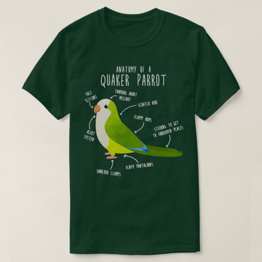 Green Quaker Parrot Anatomy Bird T-Shirt (Design vorne)
