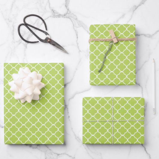 Green Quatrefoil, Latticework, marokkanischer Trel Geschenkpapier Set (Vorderseite)