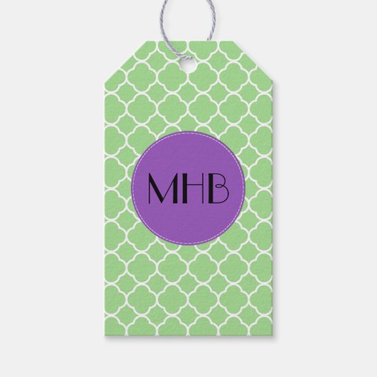 Green Quatrefoil, Moroccan Trellis, Monogram Geschenkanhänger (Vorderseite)