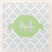 Green Quatrefoil Personalisiert Glass Untersetzer (Vorderseite)