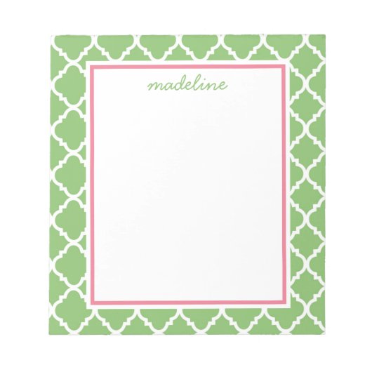 Green Quatrefoil | Rosa und grüne Preppy Notizblock (Vorderseite)