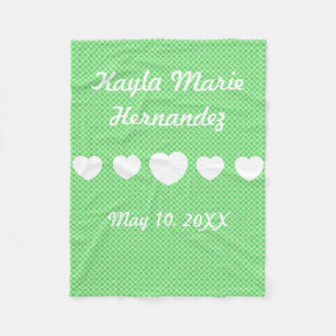 Green Quatrefoil White Hearts - Baby Blanket Fleecedecke