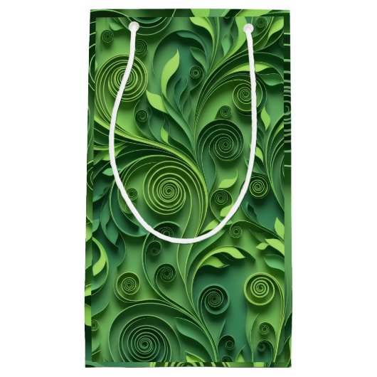 Green Quilling Digital Paper Pattern Kleine Geschenktüte (Vorderseite)