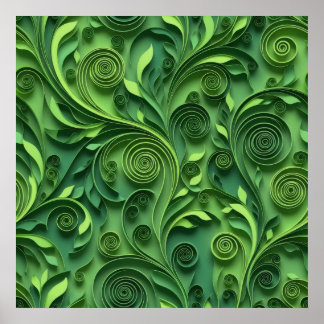 Green Quilling Digital Paper Pattern Poster