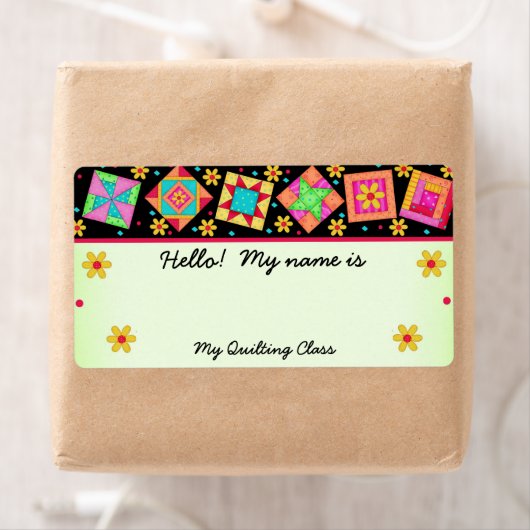 Green Quilt Blocks Quilters Name Tag (Insitu)