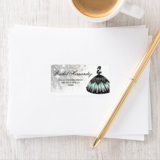 Green Quinceañera Girl Adressaufkleber (Insitu)