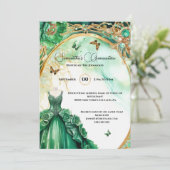 Green Quinceañera Peony Ballgown Blume elegant Einladung (Stehend Vorderseite)