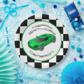 Green Race Car | Benutzerdefinierte Geburtstagspar Pappteller (Party)