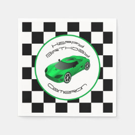 Green Race Car | Benutzerdefinierte Geburtstagspar Serviette