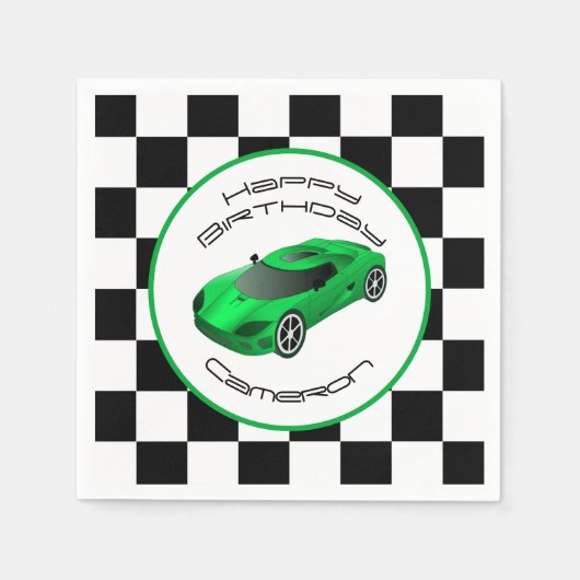 Green Race Car | Benutzerdefinierte Geburtstagspar Serviette (Vorderseite)