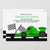 Green Race Car Boys zum Geburtstag Einladung (Vorne/Hinten)