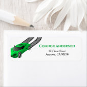 Green Race Car | Kids Custom Return Address Label (Insitu)