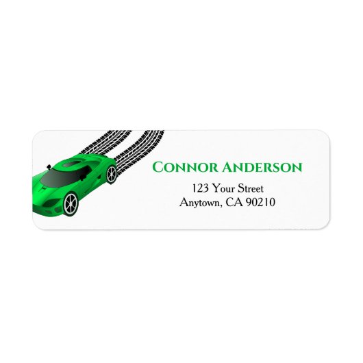 Green Race Car | Kids Custom Return Address Label (Vorne)