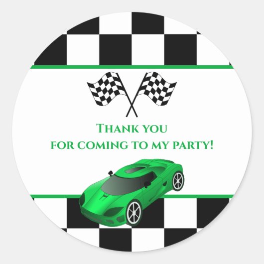 Green Race Car | KINDERGEBURTSTAG GASTGESCHENK Runder Aufkleber (Vorderseite)