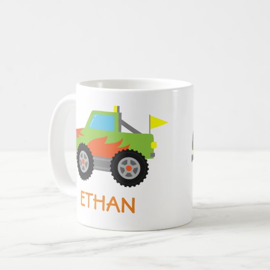 Green Race Monster Truck Boys Personalisiert Kaffeetasse (Vorderseite Links)