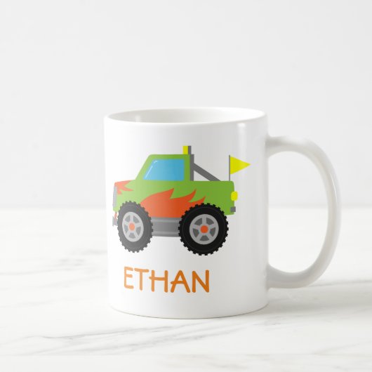 Green Race Monster Truck Boys Personalisiert Kaffeetasse (Rechts)