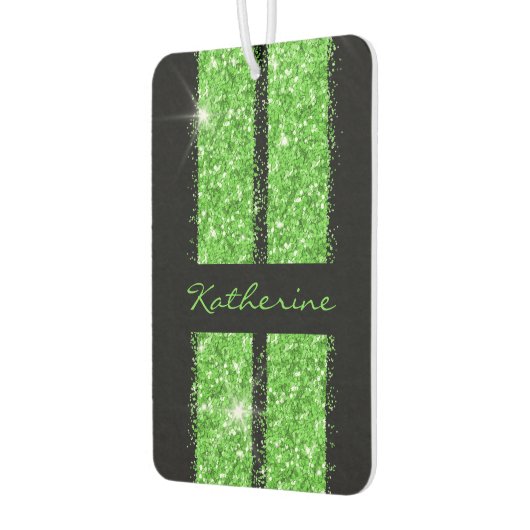 Green Race Stripe Sparkle Glitzer Personalisiertes Autolufterfrischer (Links)