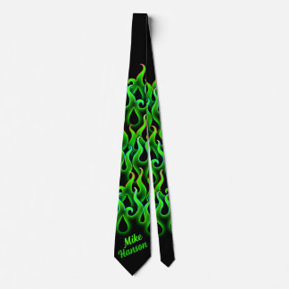 Green Racing Flames Rockabilly Krawatte