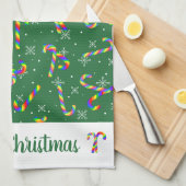 Green Rainbow Candy Canes Weihnachtsküche Handtuch (Viertel Falte)