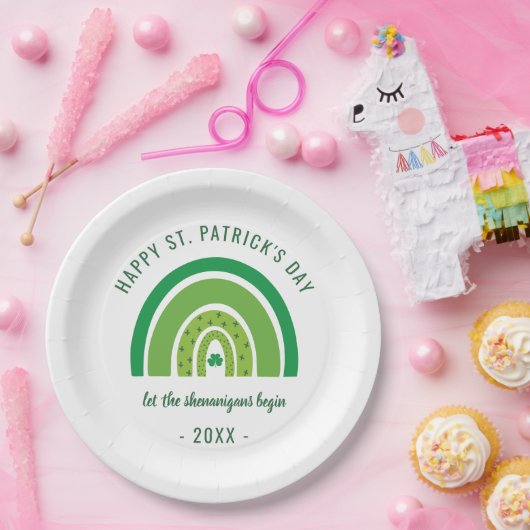 Green Rainbow Irish Kleeblatt Happy St Patricks Da Pappteller (Party)