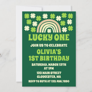 Green Rainbow Lucky One Foto der ersten Geburtstag Einladung